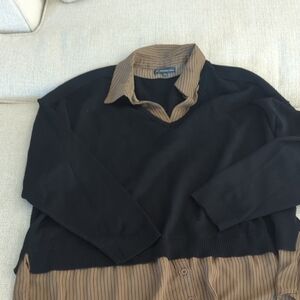 Women's Adrianna Papell Black and Brown V-Neck Sweater